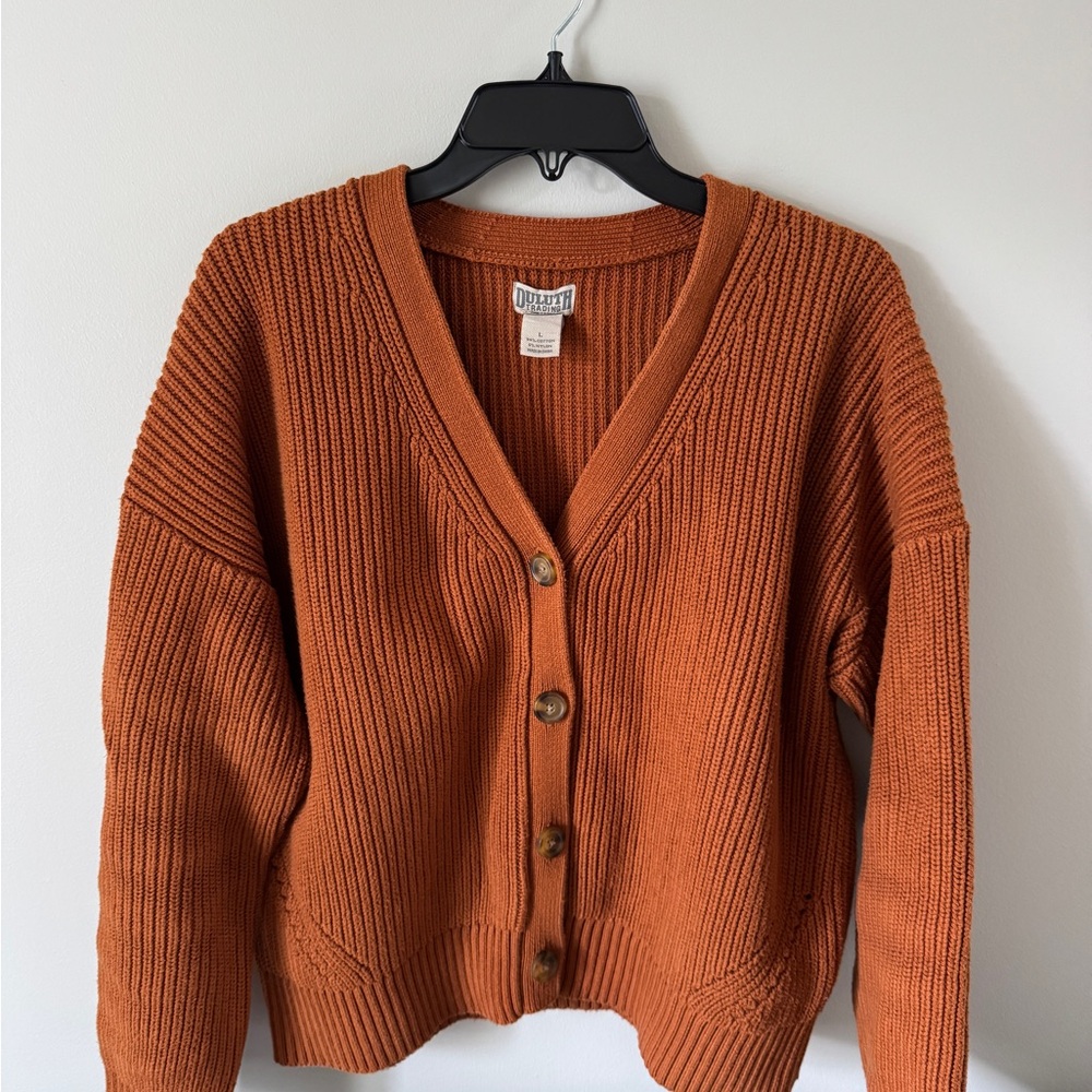 Duluth Trading Co Rust Cardigan Sweater